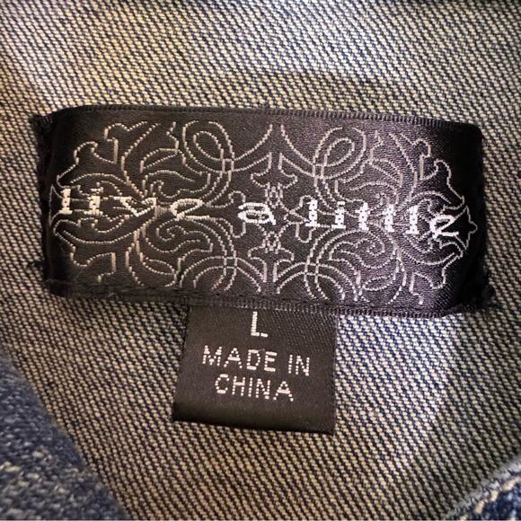 Live a Little Women's Denim Jacket Hooded Jean Jacket Gray Sweatshirt Sleeves L - Picture 6 of 11